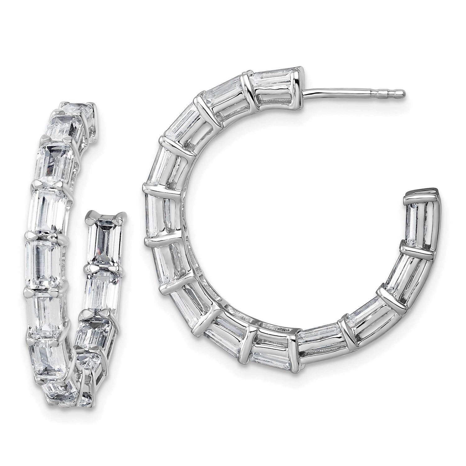 Emerald Lab Grown Diamond VS/SI FGH In &amp; Out Hoops Earrings 14k White Gold, EM10522-662-WLG,