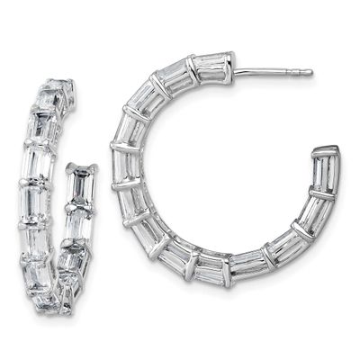 Emerald Lab Grown Diamond VS/SI FGH In &amp; Out Hoops Earrings 14k White Gold, EM10522-662-WLG,