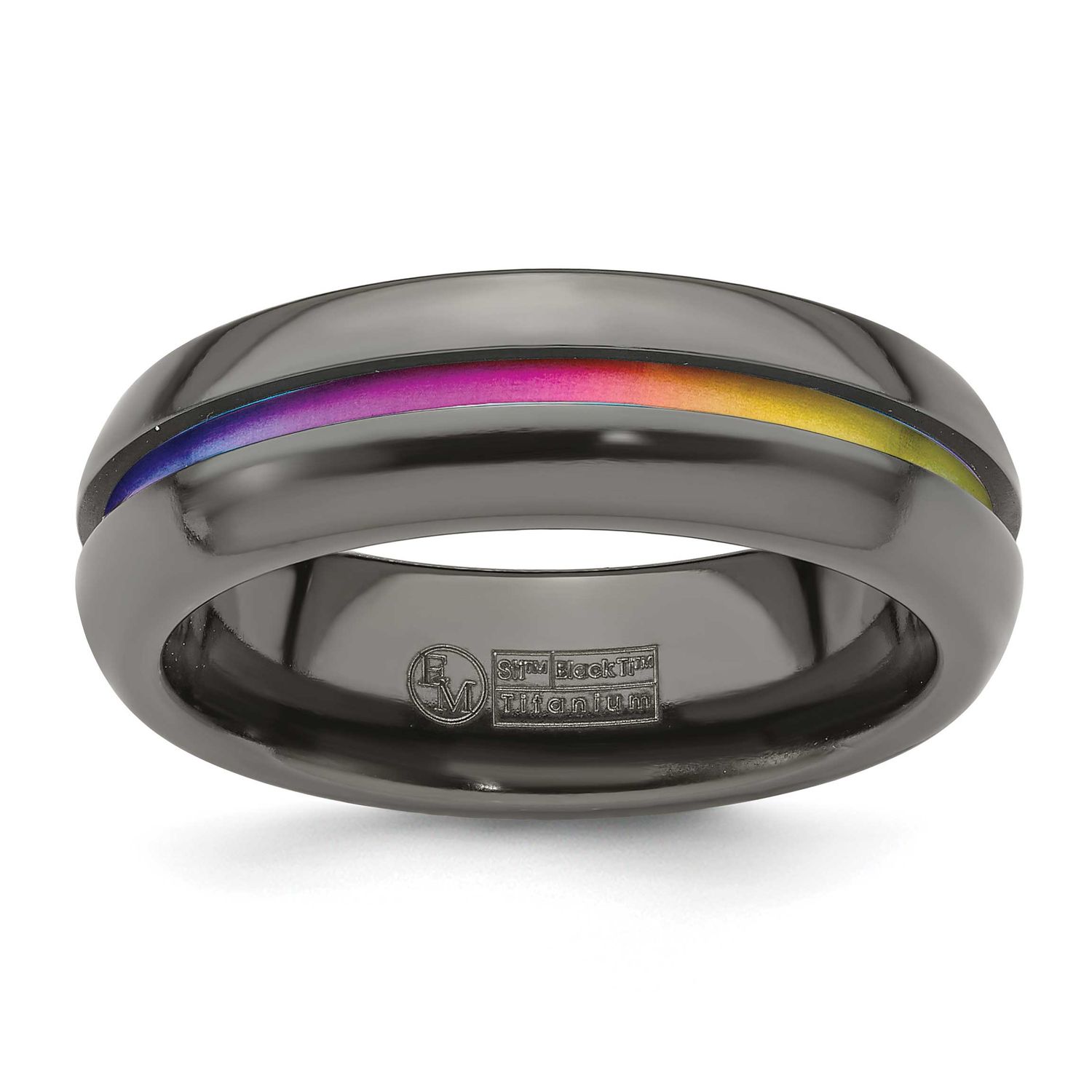 Edward Mirell Rainbow Anodized Center Polished 7mm Band Black Ti, EMR321-9, 191101329395
