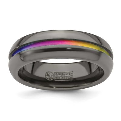 Edward Mirell Rainbow Anodized Center Polished 7mm Band Black Ti, EMR321-9, 191101329395
