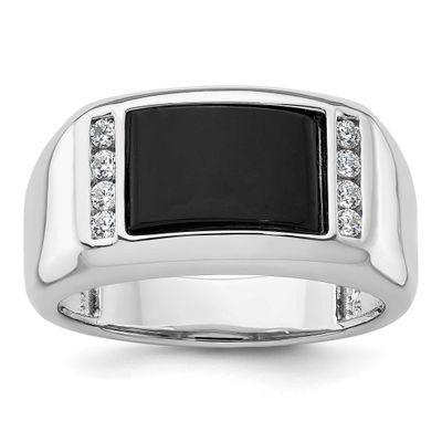 IBGoodman Men&#39;s Onyx Complete Lab Grown VS/SI FGH Diamond Ring 14k White Gold, B220069-4WOX/LG, 196