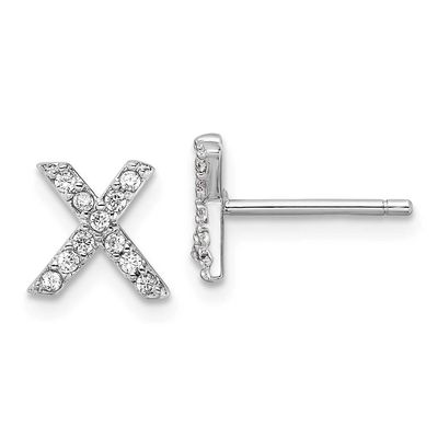 Cheryl M Polished Letter X CZ Initial Post Earrings Sterling Silver Rhodium-plated, QCM1867X,