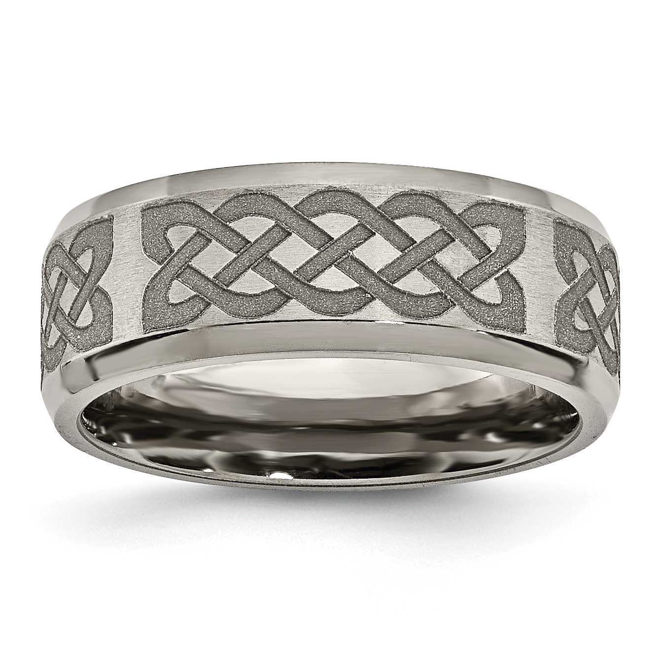 Celtic Laser Design 8mm Beveled Edge Band Titanium Brushed and Polished, TB115F-10, 886774044538
