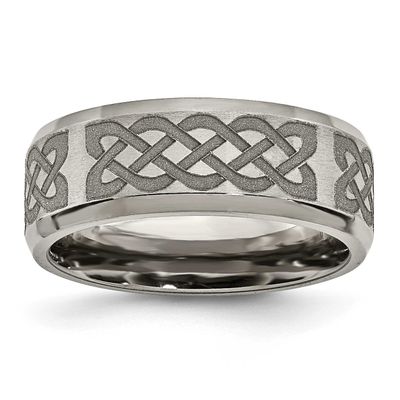 Celtic Laser Design 8mm Beveled Edge Band Titanium Brushed and Polished, TB115F-10, 886774044538