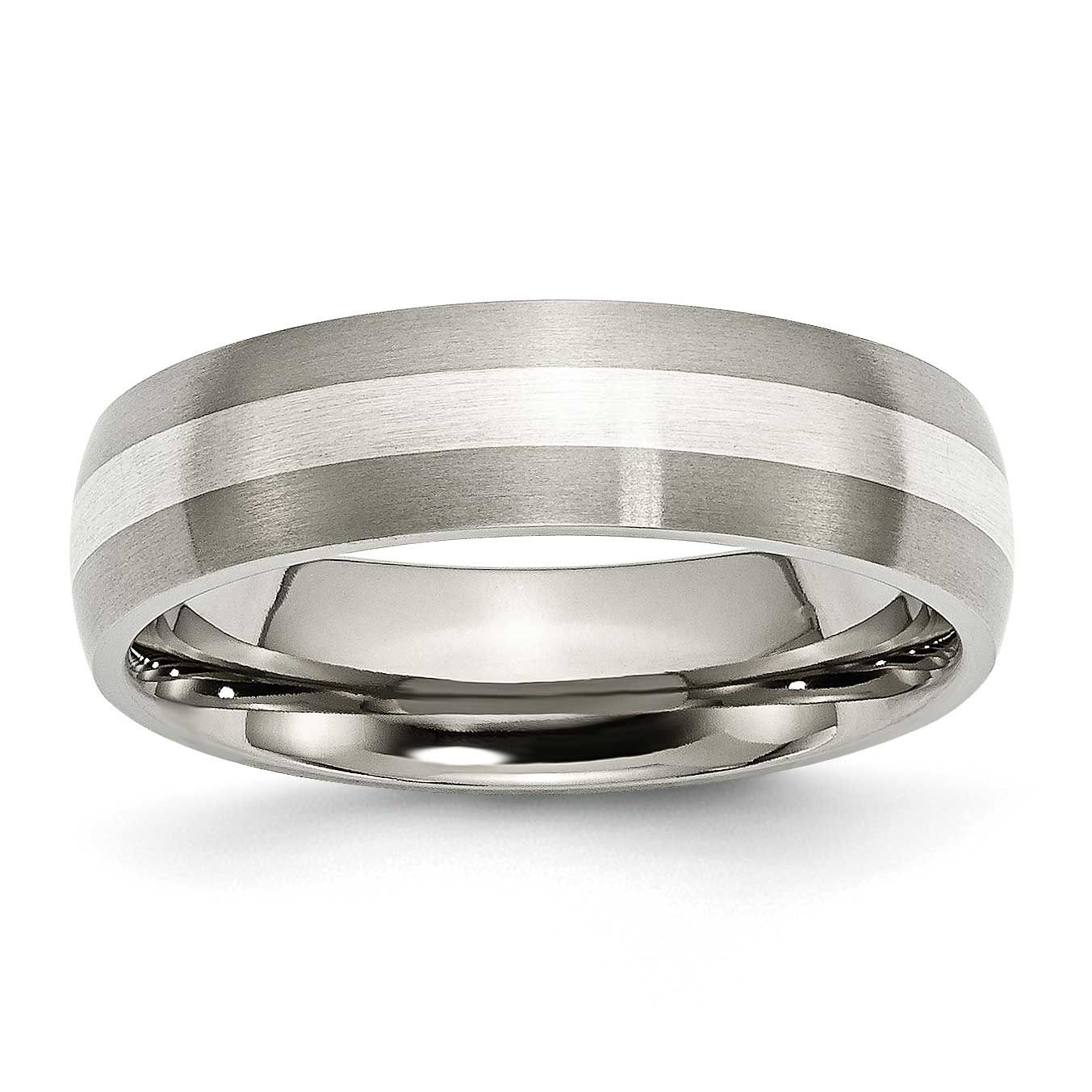 Sterling Silver Inlay 6mm Band Titanium Brushed, TB210-8.5, 883957796413