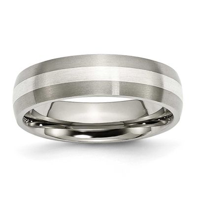 Sterling Silver Inlay 6mm Band Titanium Brushed, TB210-8.5, 883957796413