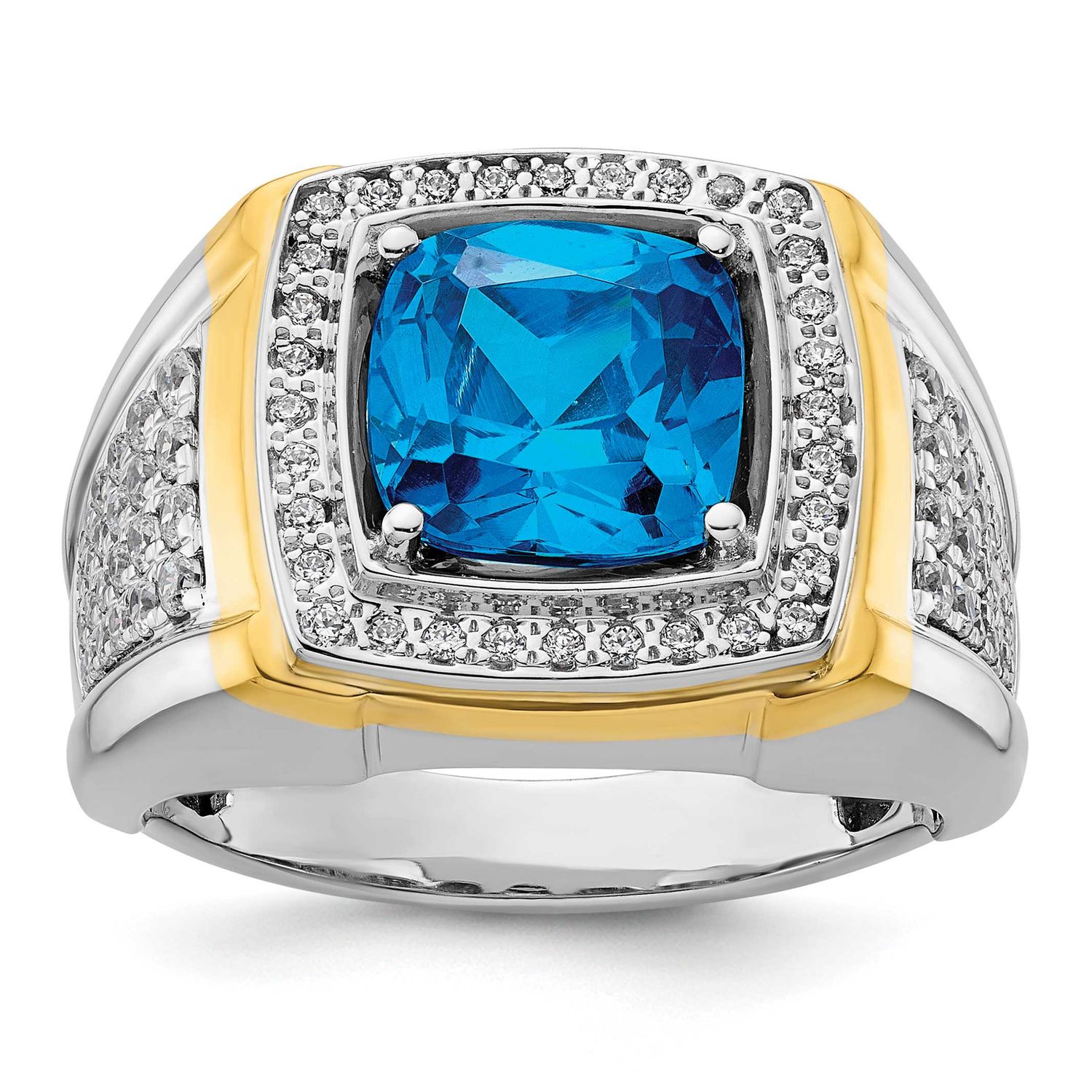 IBGoodman Men&#39;s Blue Topaz Complete Lab Grown VS/SI FGH Diamond Ring 14k Two-tone Gold, B220067-4WY