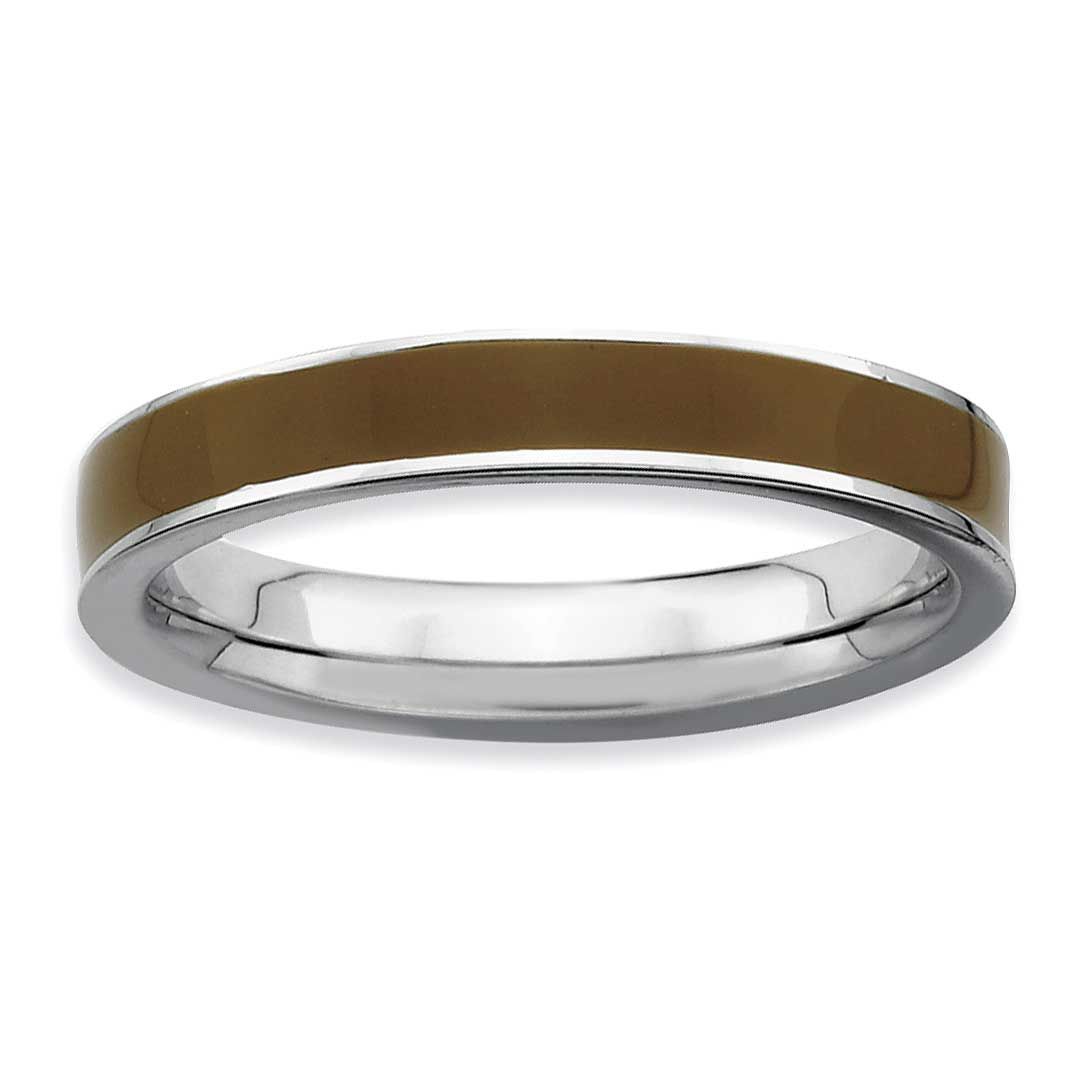 Brown Enameled 3.25mm Ring Sterling Silver, QSK157-6, 883957135076