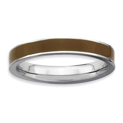 Brown Enameled 3.25mm Ring Sterling Silver, QSK157-6, 883957135076