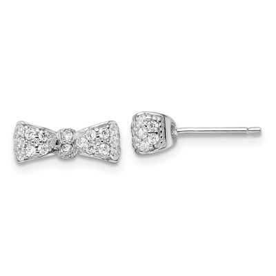 Cheryl M Polished CZ Bow Post Earrings Sterling Silver Rhodium-plated, QCM1865,