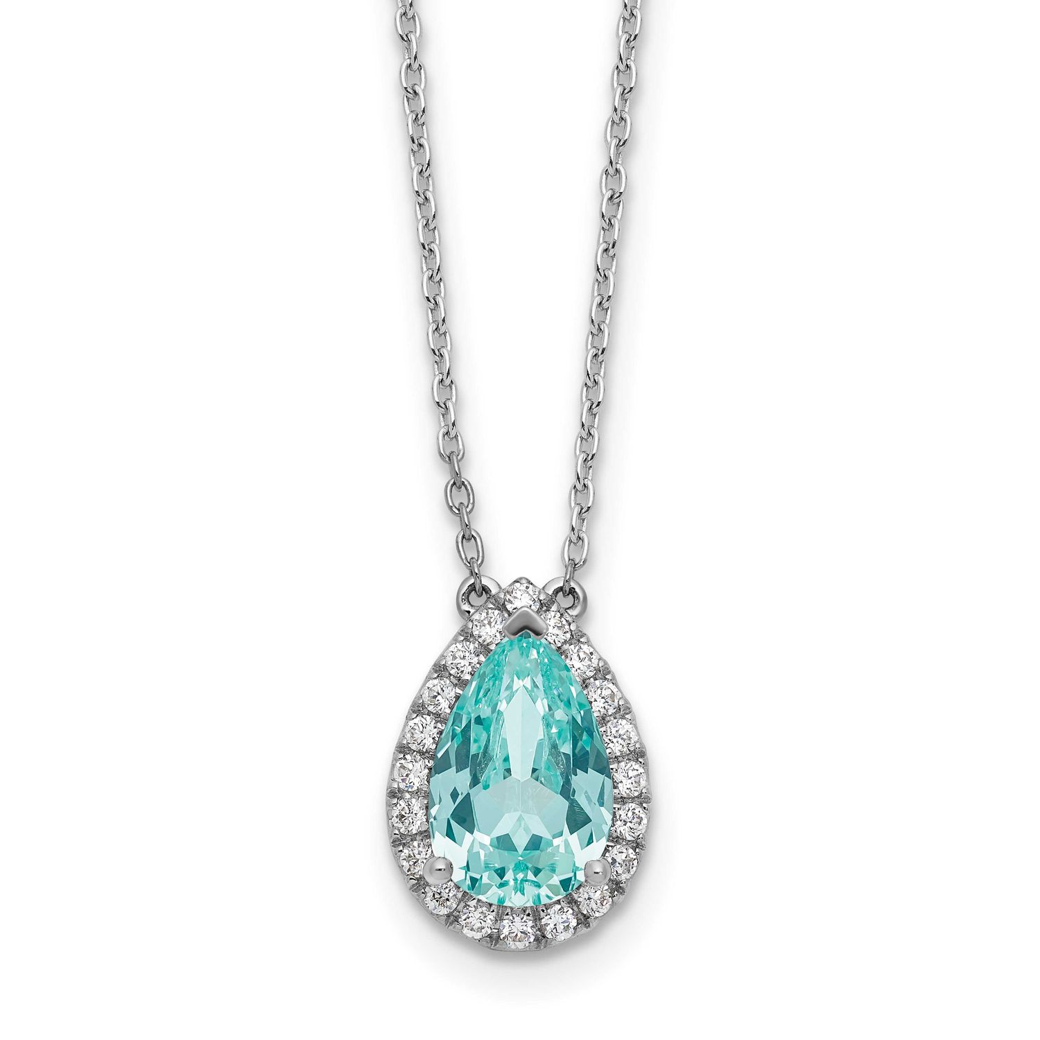 Lab Grown VS/SI FGH Diamond and Cr Paraiba Pear Halo Necklace 14k White Gold, PM10463-CP-225-WLG,