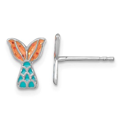 Madi K RH-plat Enamel Mermaid Tail Children&#39;s Post Earrings Sterling Silver, QE18297,