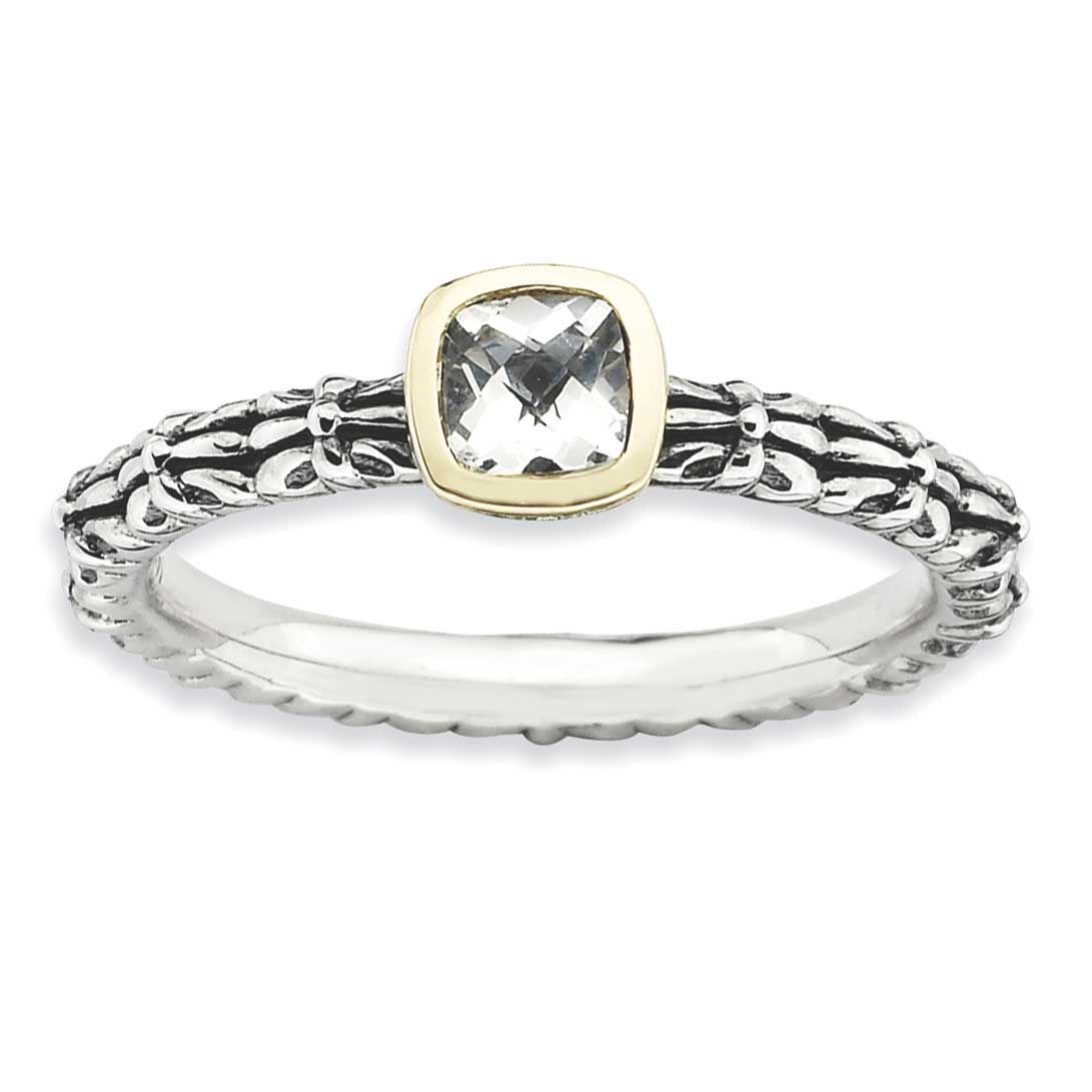 Checker-cut White Topaz Ring Sterling Silver &amp; 14k, QSK842-9, 886774181660