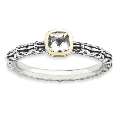 Checker-cut White Topaz Ring Sterling Silver &amp; 14k, QSK842-9, 886774181660