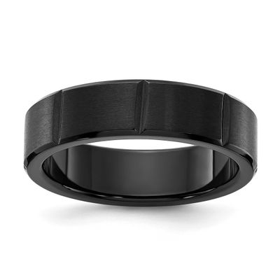 Polished Black IP-plated Grooved 6mm Band Stainless Steel Brushed, SR727-8, 196904251348