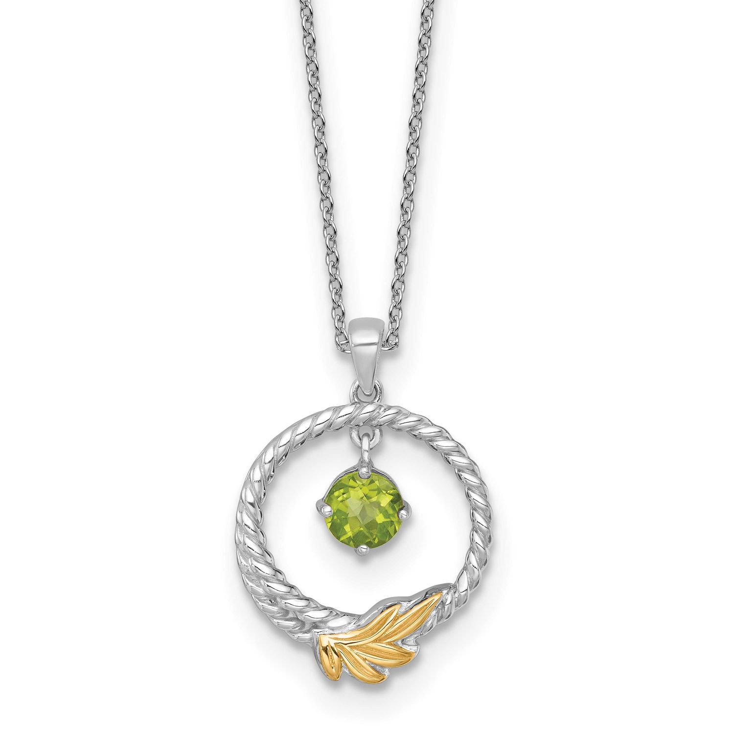Shey Couture Twisted Circle with 14k Leaf Accent Round Peridot Dangle 18 inch with 2 inch Extension