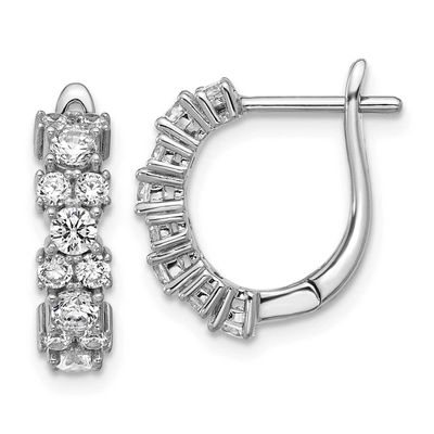 Cheryl M Polished Fancy CZ Hinged Hoop Earrings Sterling Silver Rhodium-plated, QCM1696, 1969042772