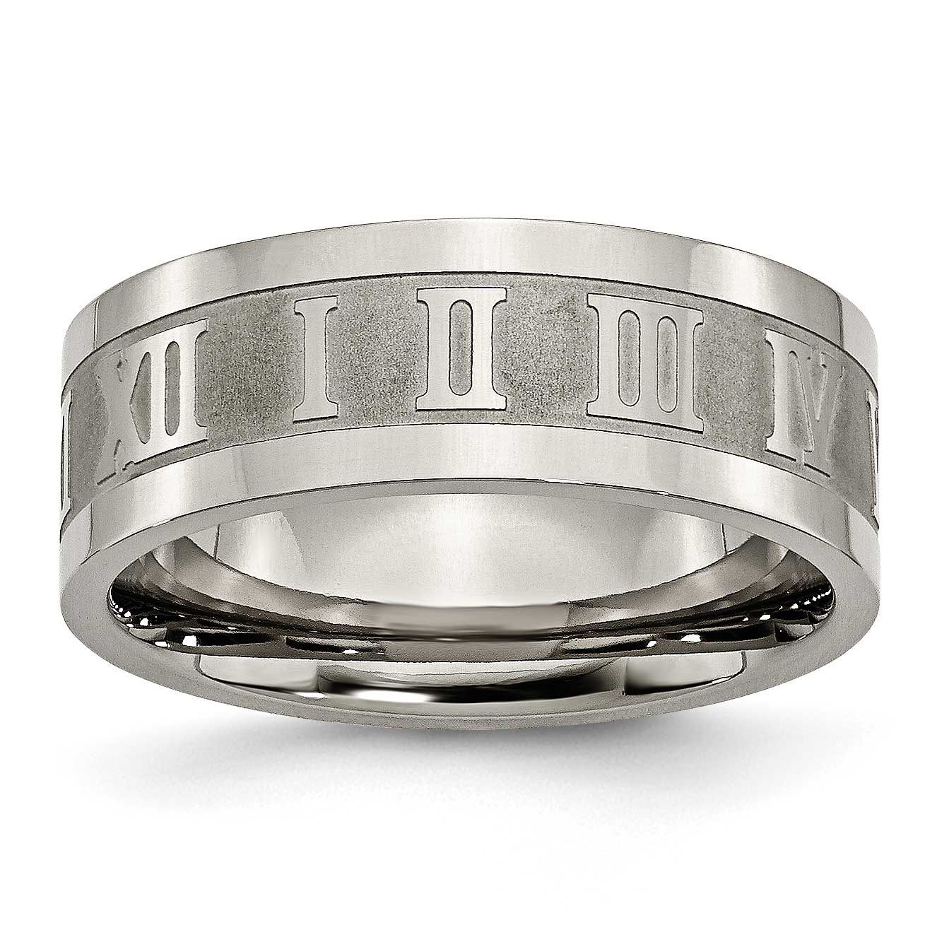Satin Center 8mm Roman Numerals Flat Band Titanium, TB346-13, 886774532431