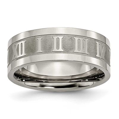 Satin Center 8mm Roman Numerals Flat Band Titanium, TB346-13, 886774532431