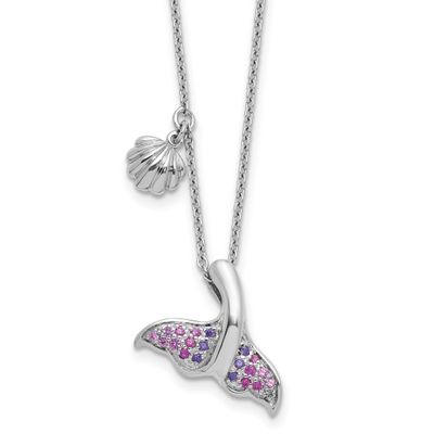 Polished CZ Whale Tail 17.75in Necklace Sterling Silver Rhodium-plated, QG6763-17.75,