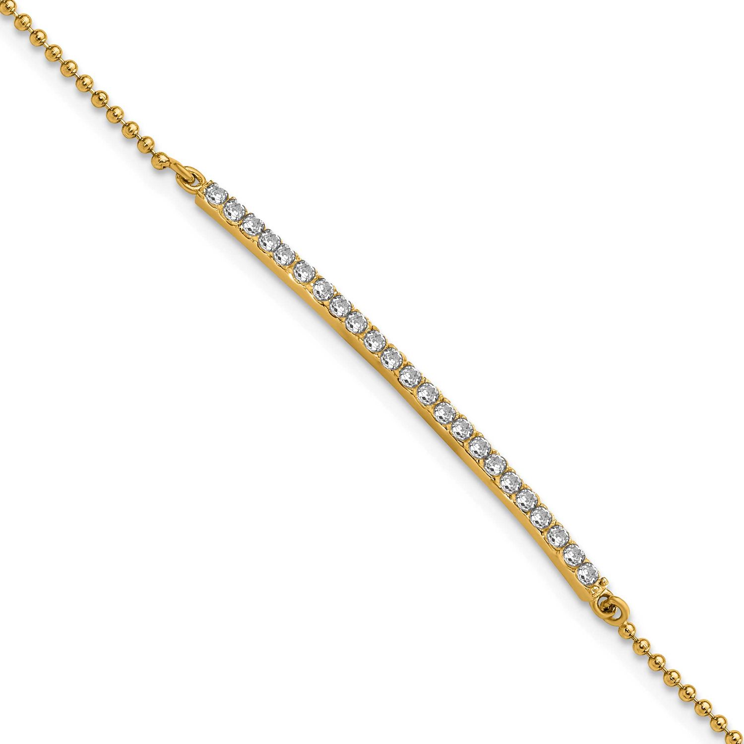 Cheryl M Polished and Beaded CZ Bar 7 Inch Bracelet Sterling Silver Gold-plated, QCM1960-7,