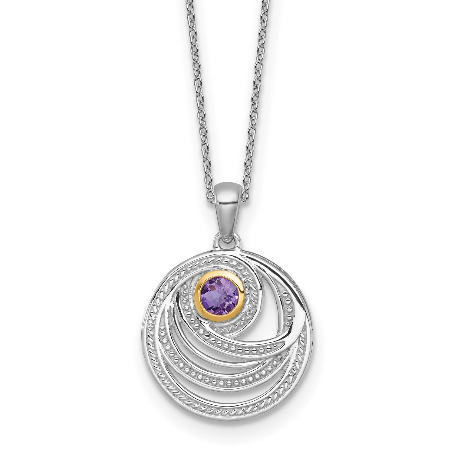 Shey Couture with 14k Accent Round Amethyst Swirl Circle 18 inch with 2 inch Extension Necklace Ste