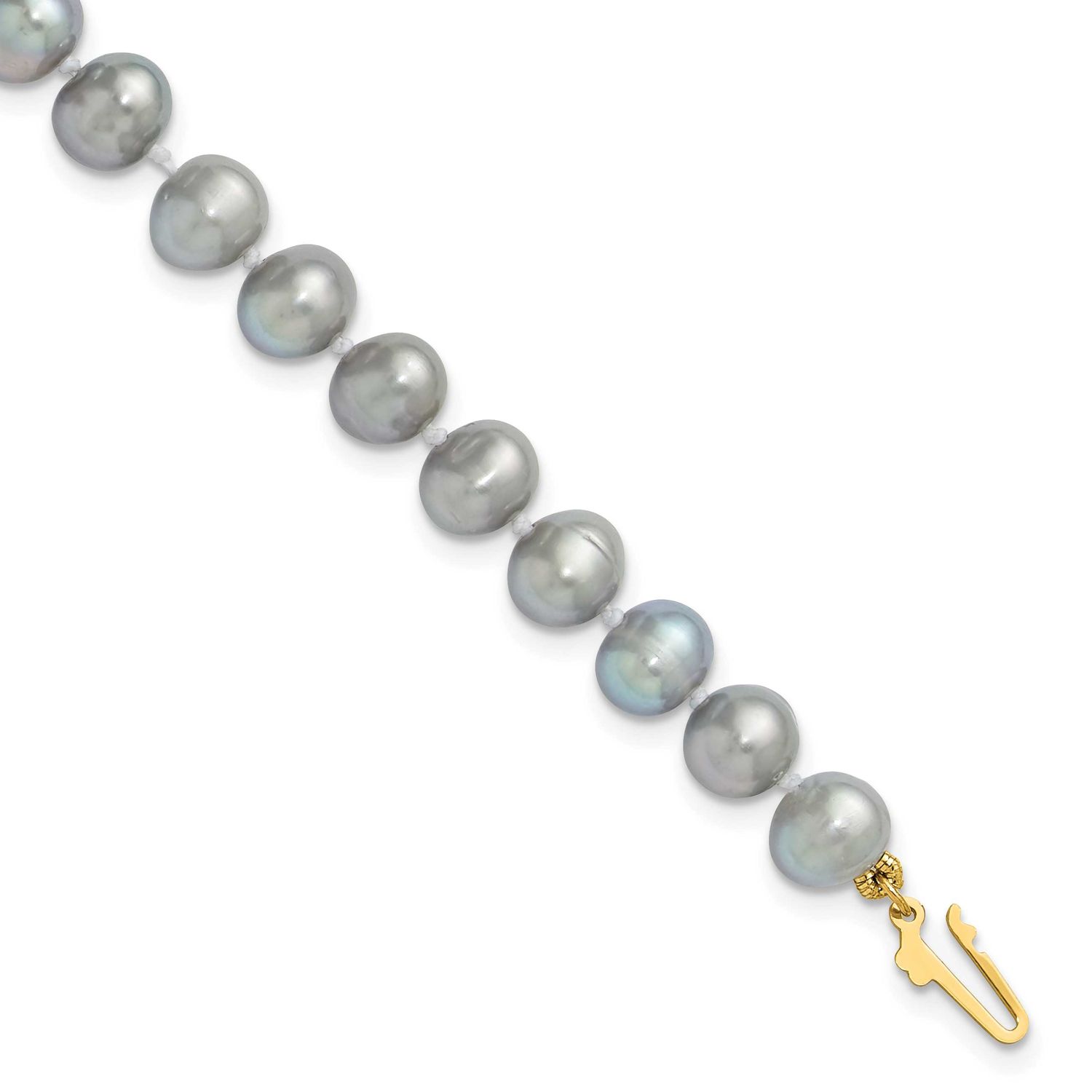 6-7mm Grey Near Round Freshwater Cultured Pearl 7.5 inch Bracelet 14k Gold, XF817-7.5,