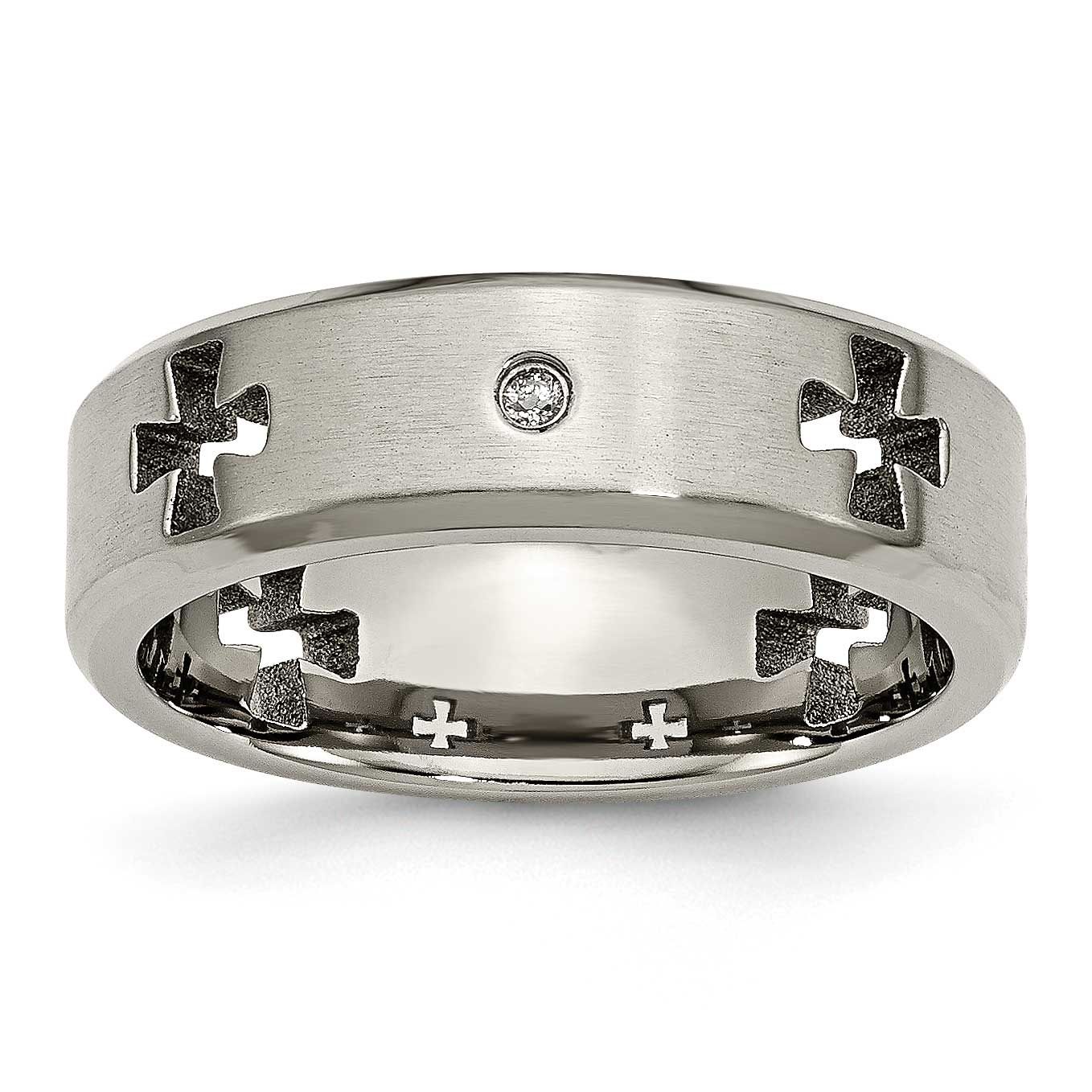 1/20 Carat Diamond Cross Cut Out 7mm Band Titanium Brushed and Polished, TB264AA-12, 886774051192