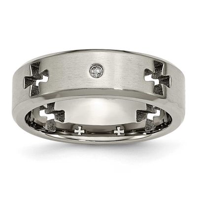 1/20 Carat Diamond Cross Cut Out 7mm Band Titanium Brushed and Polished, TB264AA-12, 886774051192