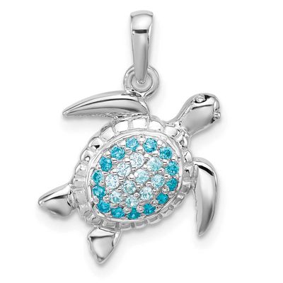 Polished CZ Turtle Pendant Sterling Silver Rhodium-plated, QP5916,