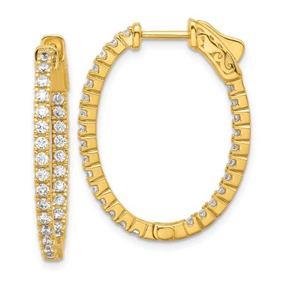 Gold-tone Flash Gold-plated 1.7mm CZ 54 Stone Oval In and Out Hinged Hoop Earrings Sterling Silver,