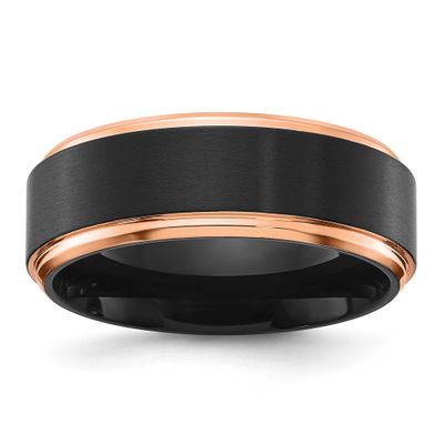 Brushed Center Black and Rose IP-plated 8mm Band Stainless Steel Polished, SR707-11, 196904255612