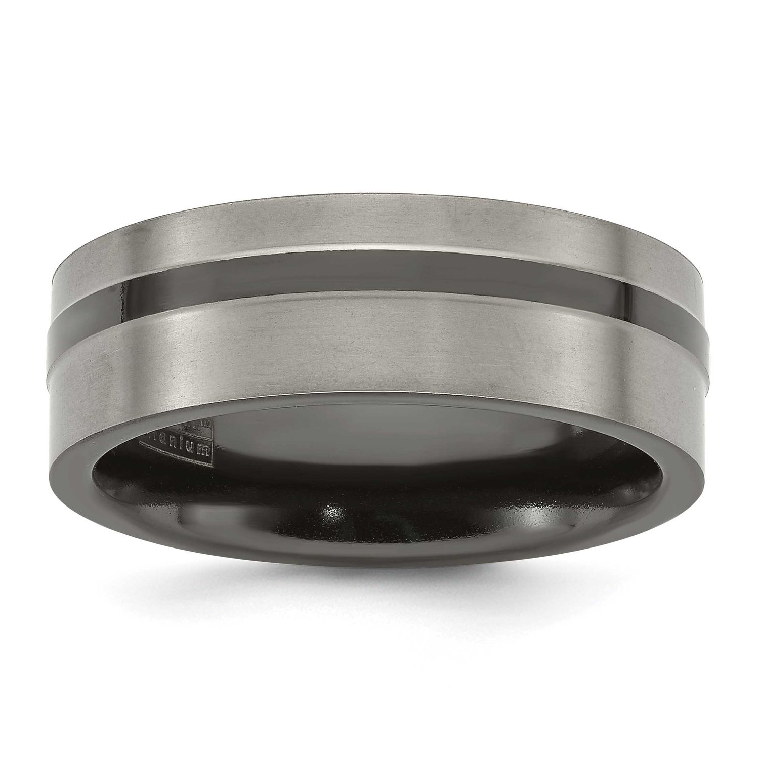 Edward Mirell Black Ti Flat Cut Edge Grooved 8mm Band Titanium, EMR128-8.5, 886774317427