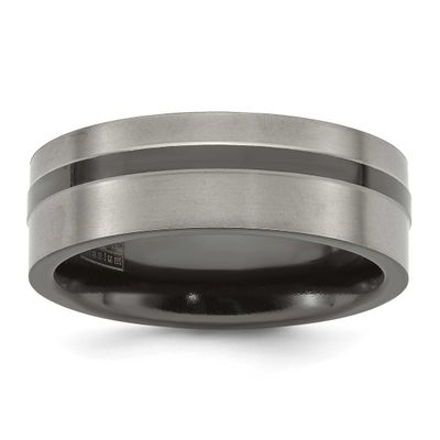 Edward Mirell Black Ti Flat Cut Edge Grooved 8mm Band Titanium, EMR128-8.5, 886774317427