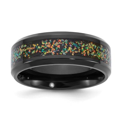 Black IP-plated Multi-color Opal Inlay 8mm Band Titanium Polished, TB513-13.5, 196904300329