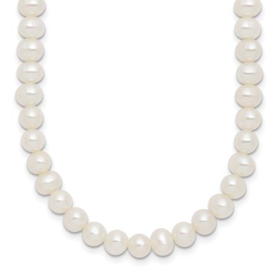 6-7mm White Semi-Round Freshwater Cultured Pearl 14 inch with 2 inch Extension Choker Sterling Silv