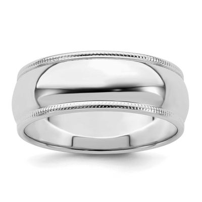 7mm Half Round Milgrain Ring Sterling Silver Rhodium-plated, QWM070RH-4.5,