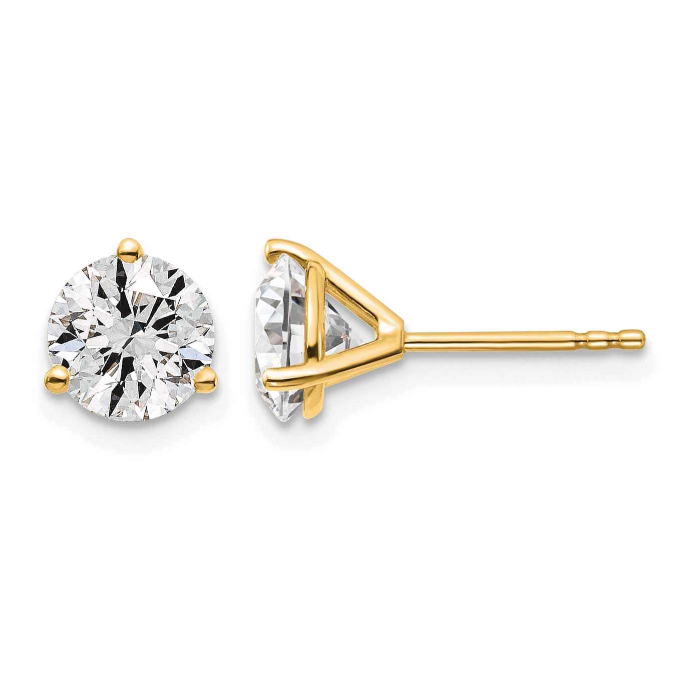 1 3/8 carat total weight Round VS/SI DEF Lab Grown Diamond 3 Prong Stud Post Earrings 14k Gold, EM1