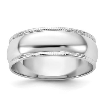 6.5mm Milgrain Half Round Band 10k White Gold, 1WML065-12.5,
