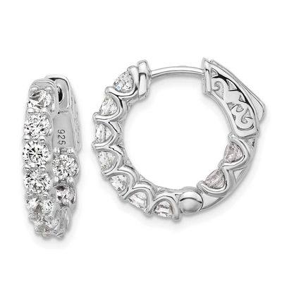 3mm CZ 18 Stone In and Out Hinged Hoop Earrings Sterling Silver Rhodium-plated, QSH160, 196904347171