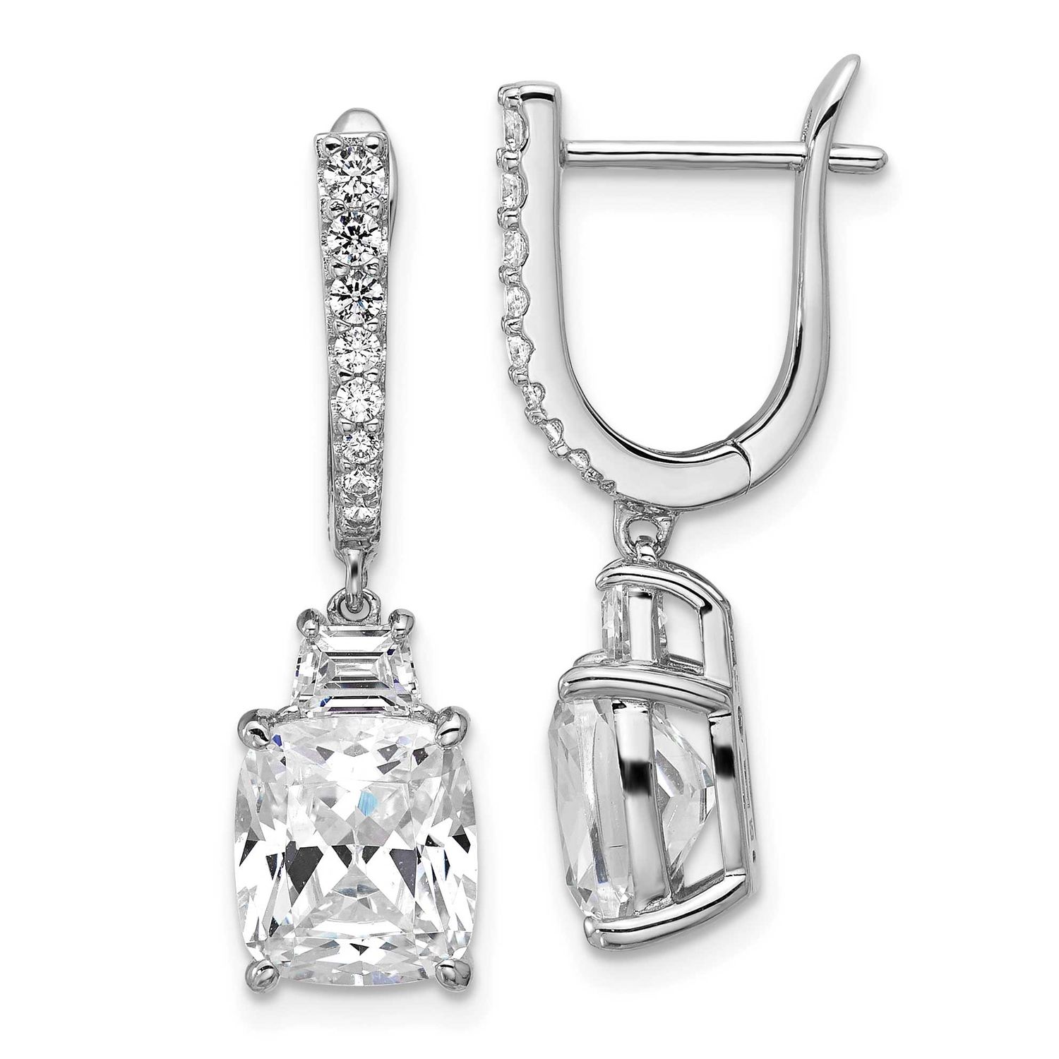 Cheryl M Polished Fancy Cushion-cut CZ Hinged Post Dangle Earrings Sterling Silver Rhodium-plated,