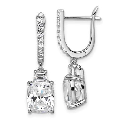 Cheryl M Polished Fancy Cushion-cut CZ Hinged Post Dangle Earrings Sterling Silver Rhodium-plated,