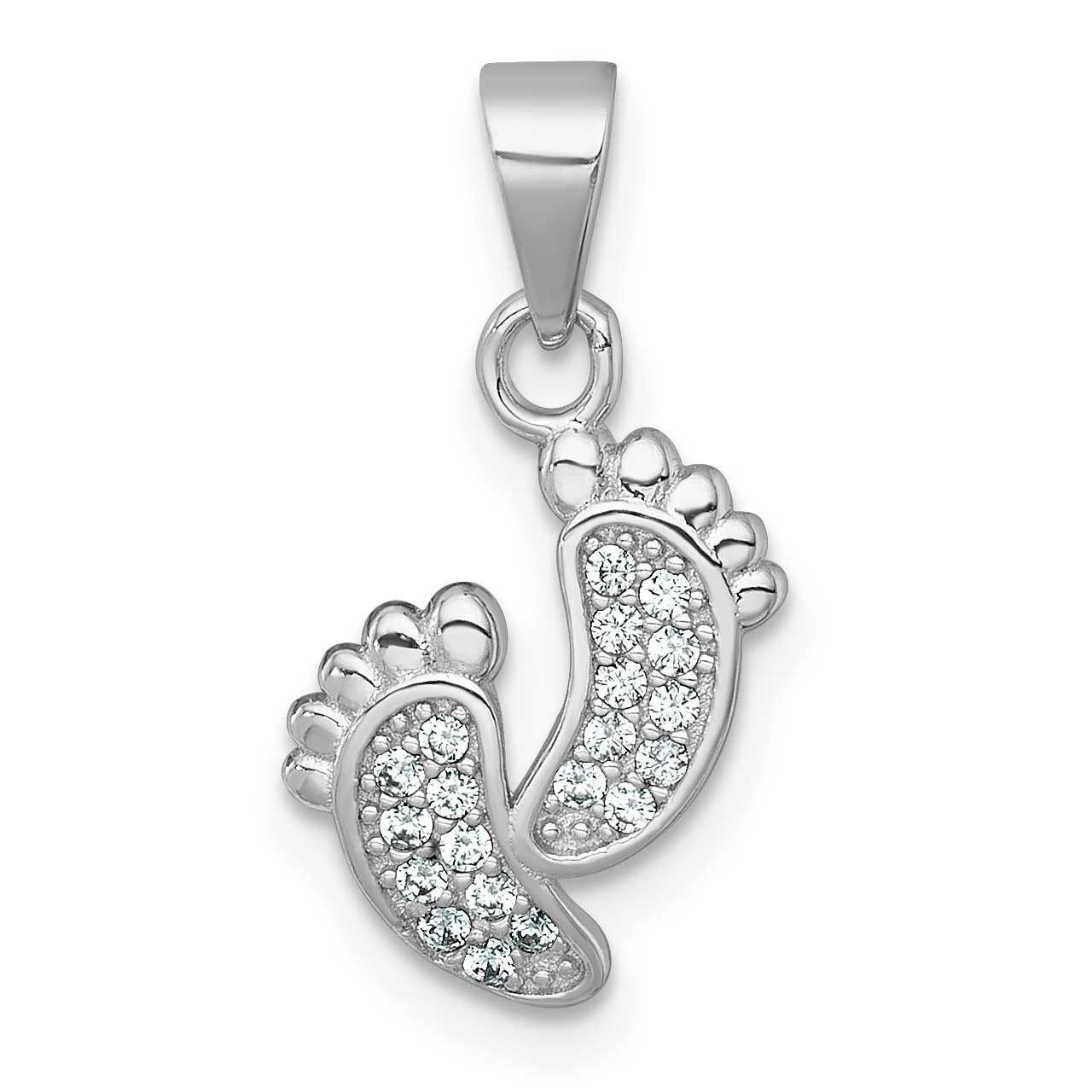 Polished CZ Footprints Pendant Sterling Silver Rhodium-plated, QG7245P,