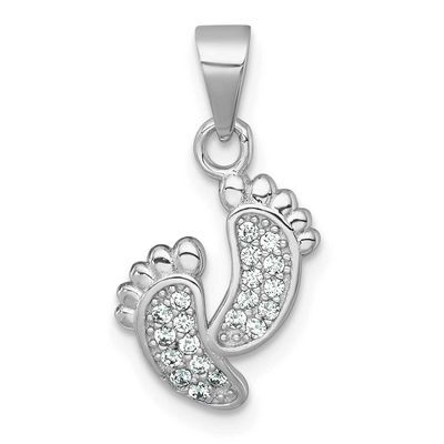 Polished CZ Footprints Pendant Sterling Silver Rhodium-plated, QG7245P,