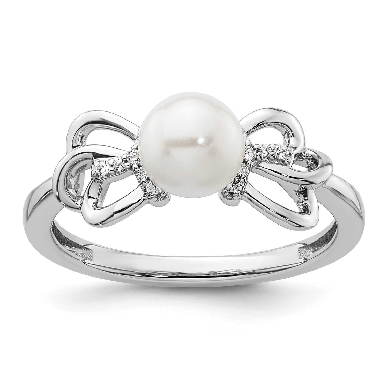 Polished Diamond and Pearl Fashion Ring 14k White Gold, RM10180-006-WAA,