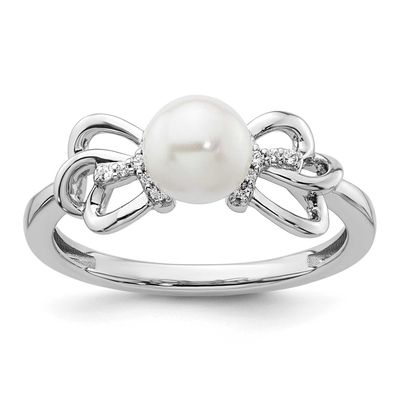 Polished Diamond and Pearl Fashion Ring 14k White Gold, RM10180-006-WAA,