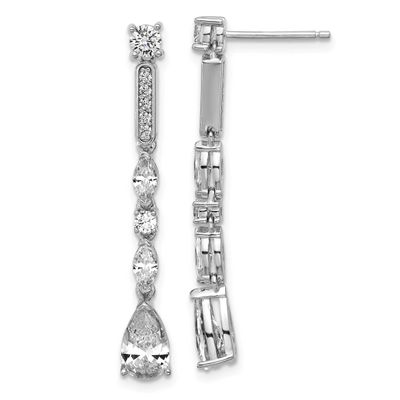 Cheryl M Polished Fancy CZ Teardrop Post Dangle Earrings Sterling Silver Rhodium-plated, QCM1709, 1