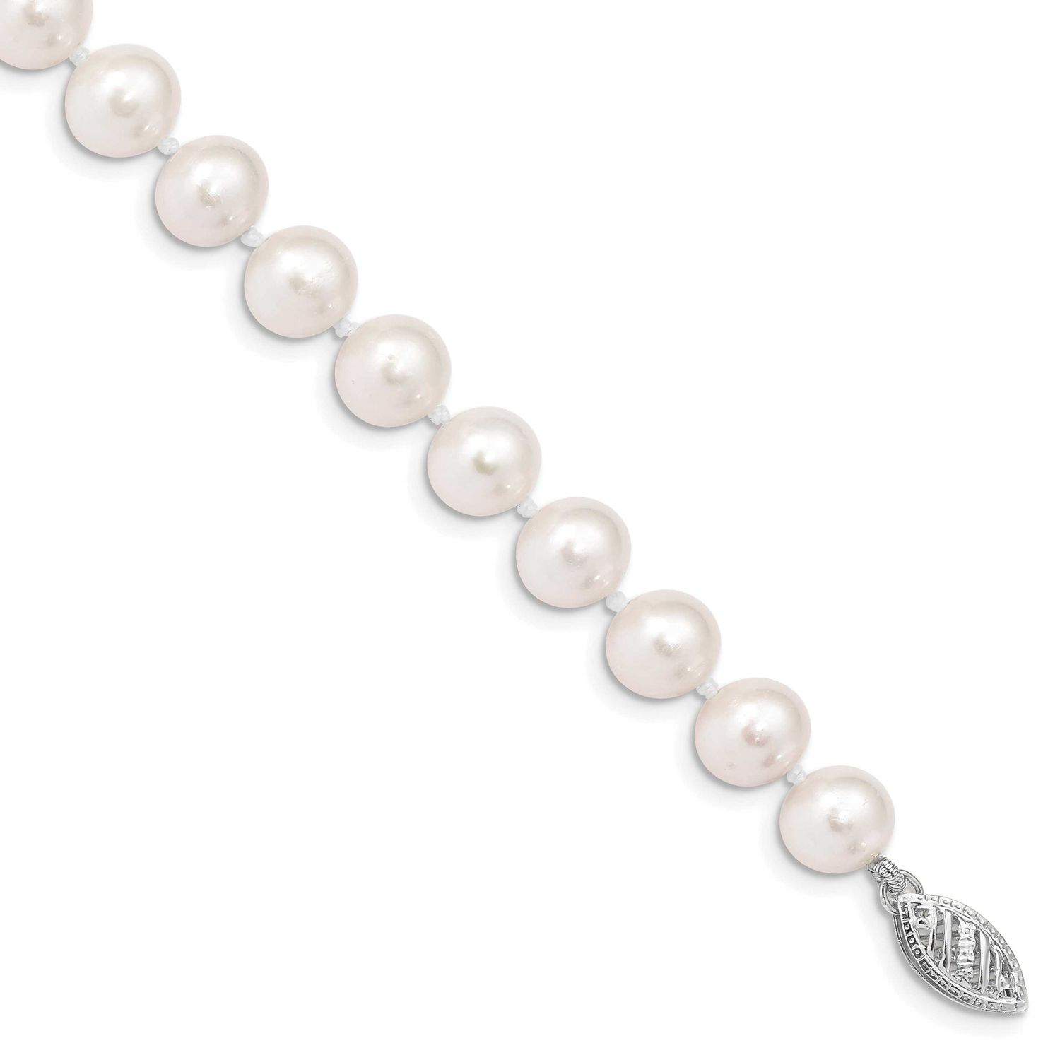 7-8mm White Near Round Freshwater Cultured Pearl 8.25 inch Bracelet 14k White Gold, WPN070W-8.25,
