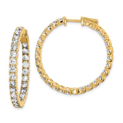 Gold-tone Flash Gold-plated 3mm CZ 52 Stone In and Out Hinged Hoop Earrings Sterling Silver, QE7963