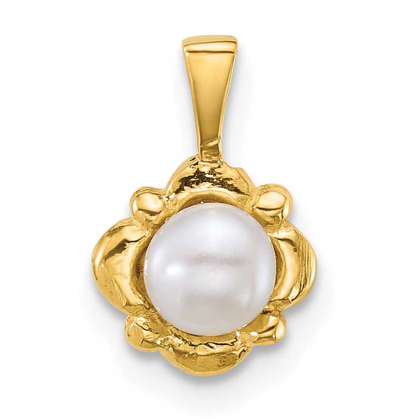 4-5mm White Button Freshwater Cultured Pearl Pendant 14k Gold Polished, XF881,